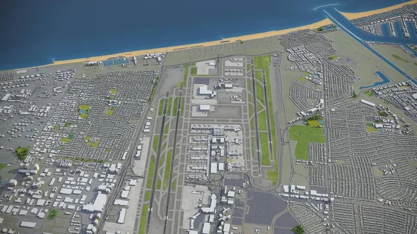 洛杉矶国际机场 3D模型空中渲染 — 图库照片