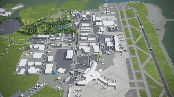Аеропорт Окленд Модель Повітряного Рендерингу Стокове Зображення