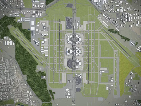Міжнародний Аеропорт Даллас Форт Ворт Модель Повітряного Рендеринга Стокове Фото