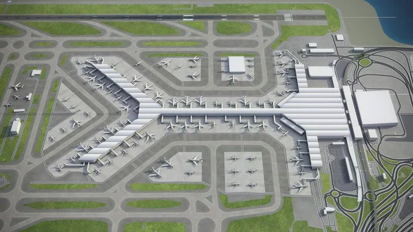 Міжнародний Аеропорт Гонконгу Модель Повітряного Рендерингу Стокове Зображення