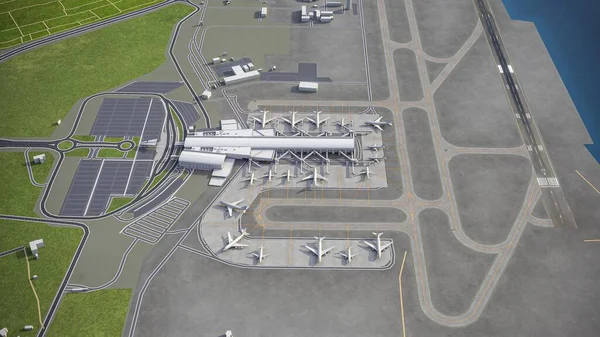 Aeroporto Internacional Larnaca Renderização Aérea Modelo Fotos De Bancos De Imagens