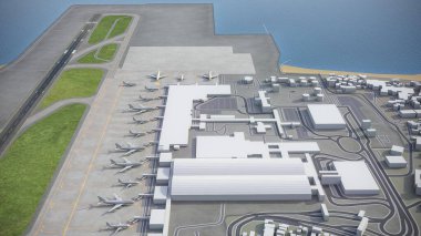 Ngurah Rai International Airport - 3D model aerial rendering clipart