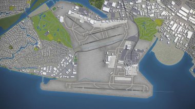 Oakland International Airport - 3D model aerial rendering clipart