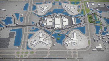 Orlando Airport - 3D model aerial rendering clipart