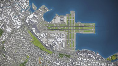San Francisco Uluslararası Havalimanı - SFO - 3D model hava görüntüleme
