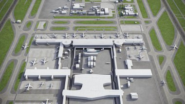 Santiago Arturo Merino Ben?tez Airport - SCL - 3D model aerial rendering clipart