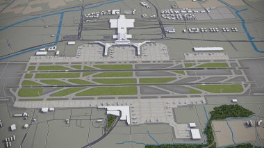 Shanghai Hongqiao International Airport - SHA - 3D model aerial rendering clipart