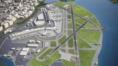 Washington Ronald Reagan Ulusal Havalimanı - DCA - 3D model hava görüntüleme