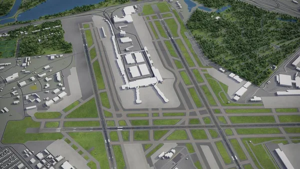 明尼阿波利斯 圣保罗国际机场 三维模型空中渲染 — 图库照片