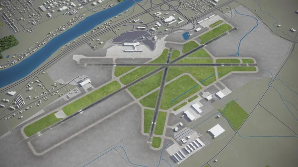 Moline Quad City International Airport 3D模型空中渲染 — 图库照片