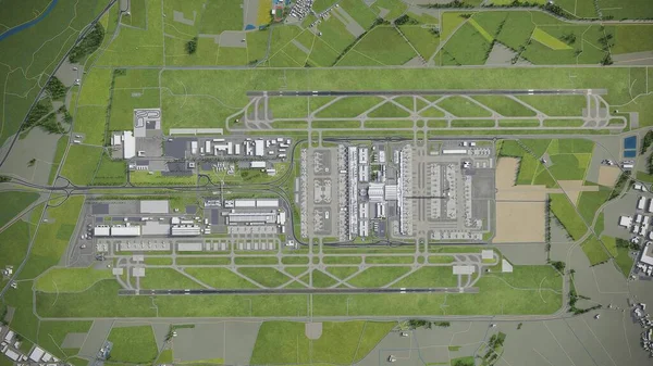 慕尼黑国际机场 3D模型空中渲染 — 图库照片