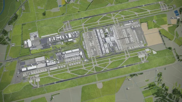 Münchens Internationella Flygplats Modell Antenn Rendering — Stockfoto