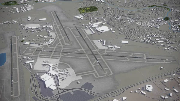 纳什维尔国际机场3D模型空中渲染 — 图库照片