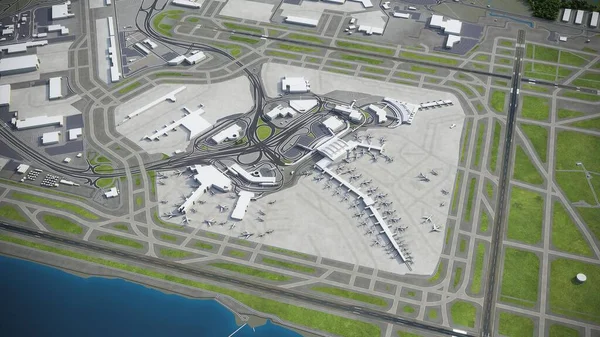 Нью Йоркский Международный Аэропорт Имени Джона Кеннеди Аэровизуализация Модели — стоковое фото