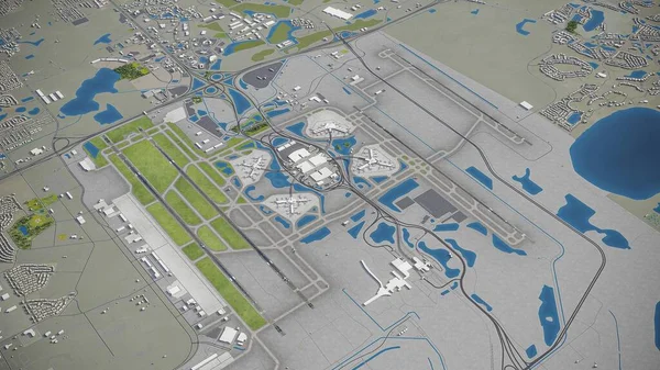 奥兰多机场 3D模型空中渲染 — 图库照片