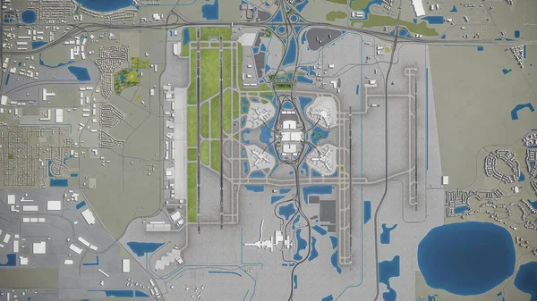奥兰多机场 3D模型空中渲染 — 图库照片