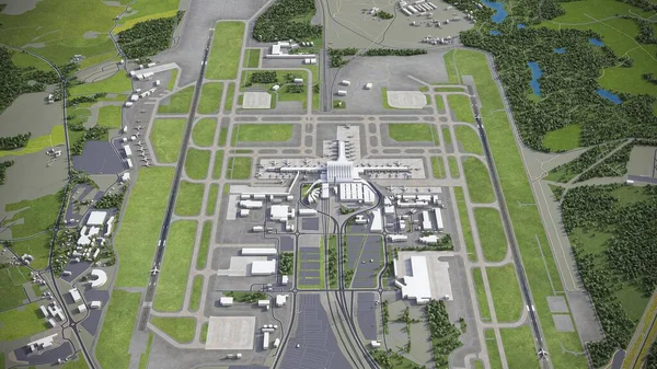 奥斯陆加德莫恩机场3D模型空中渲染 — 图库照片