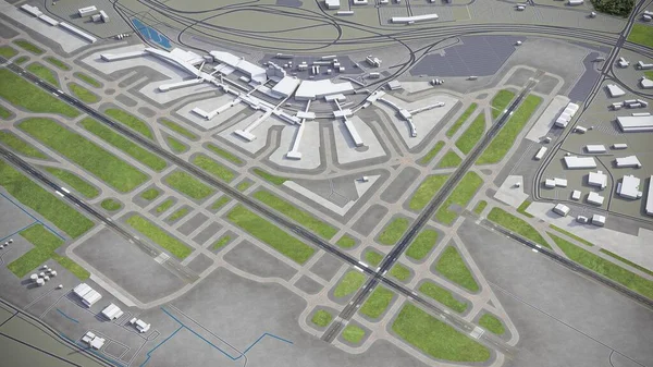 费城国际机场3D模型空中渲染 — 图库照片