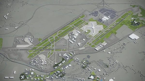 匹兹堡国际机场 Pit 3D模型空中渲染 — 图库照片