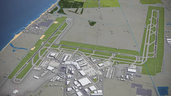 Rome Fiumicino International Airport Leonardo Vinci Fco 3D模型空中渲染 — 图库照片