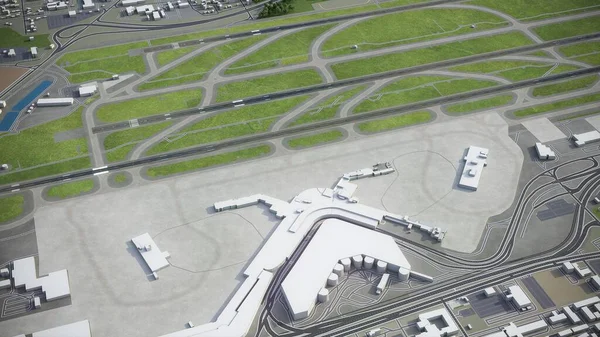 Seattle Aeroporto Internacional Tacoma Mar Renderização Aérea Modelo — Fotografia de Stock