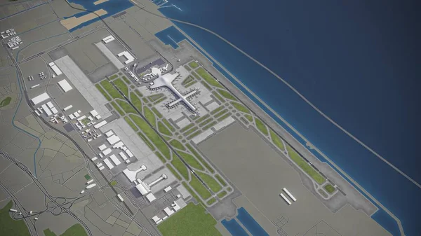 深圳宝安国际机场 Szx 3D模型空中渲染 — 图库照片