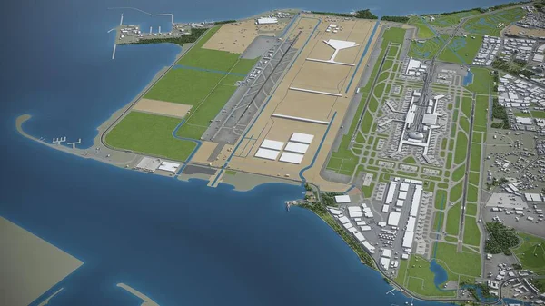 新加坡樟宜机场 Sin 3D模型空中渲染 — 图库照片