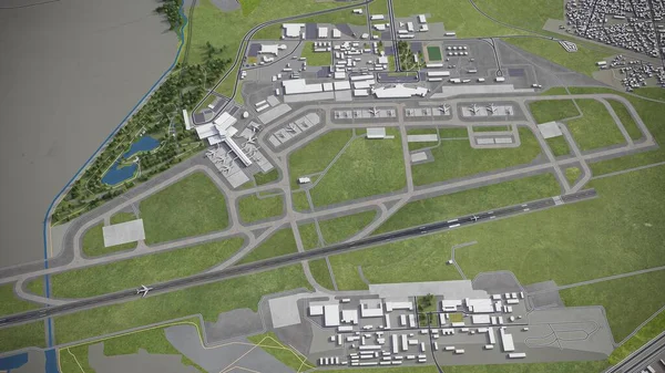 Sofia International Airport - SOF - 3D model aerial rendering