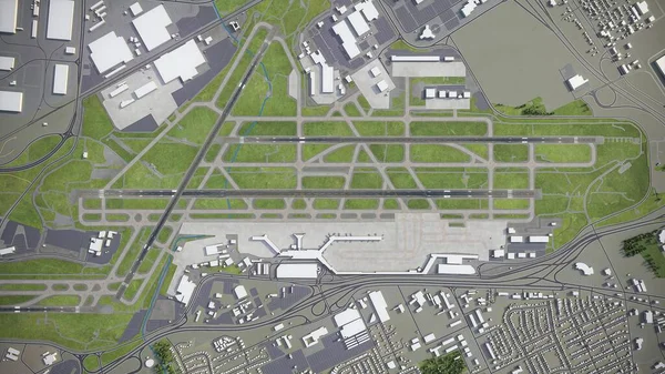 圣路易斯兰伯特国际机场 Stl 3D模型空中渲染 — 图库照片