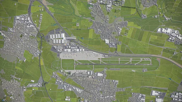 斯图加特机场 Str 3D模型空中渲染 — 图库照片