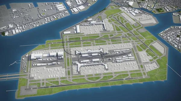 东京羽田机场 Hnd 3D模型空中渲染 — 图库照片