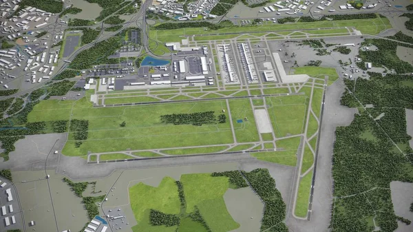 Washington Dulles International Airport Iad 3D模型空中渲染 — 图库照片