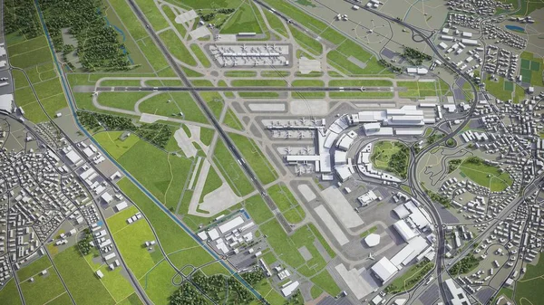 苏黎世机场 Zrh 3D模型空中渲染 — 图库照片