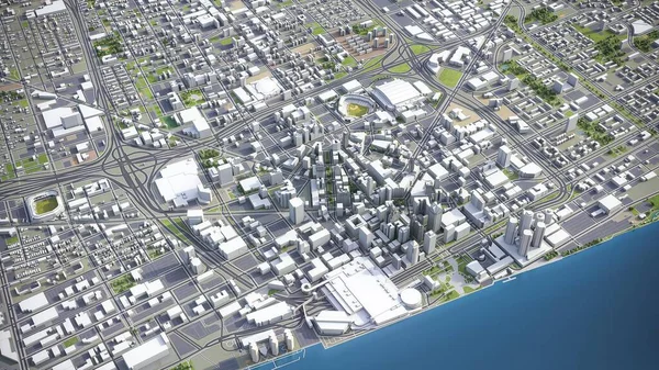 底特律 3D模型空中渲染 — 图库照片