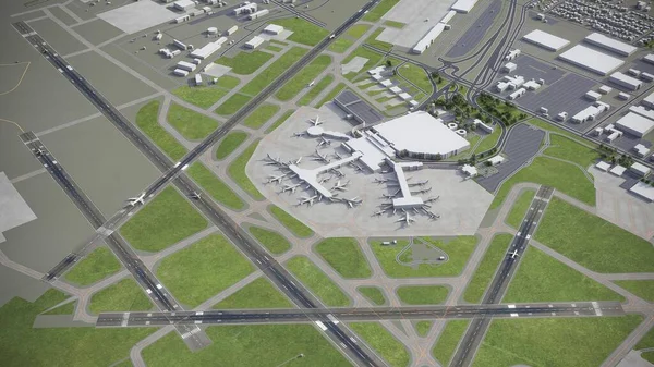 Міжнародний Аеропорт Мілуокі Мітчелл Модель Повітряного Рендеринга Стокове Зображення