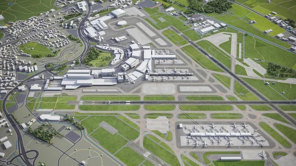 Zurich Airport - ZRH - 3D model aerial rendering Stock Photo