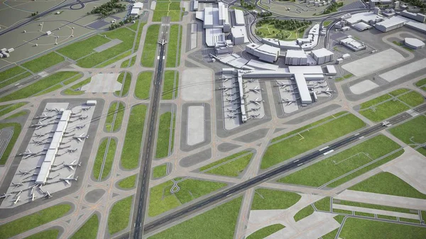 Zurich Airport - ZRH - 3D model aerial rendering Royalty Free Stock Images