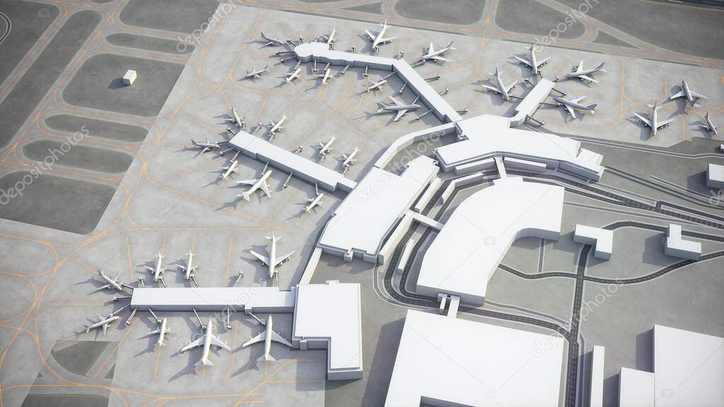 Salt Lake City Airport - SLC - 3D model aerial rendering