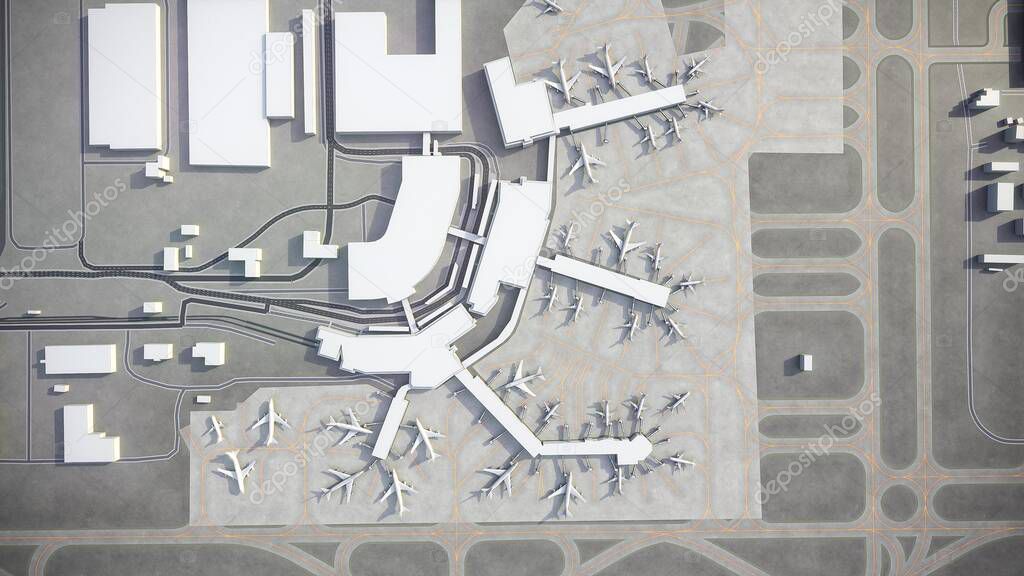 Salt Lake City Airport - SLC - 3D model aerial rendering