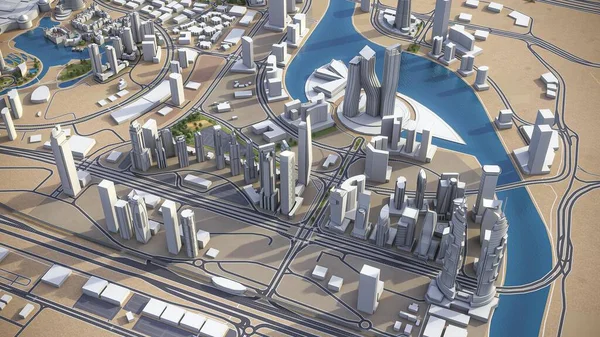 Dubai Business District Модель Воздушного Рендеринга — стоковое фото