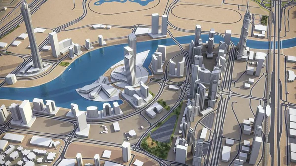 Dubai Business District Модель Воздушного Рендеринга — стоковое фото