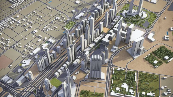 Dubai Business District Model Luchtweergave — Stockfoto