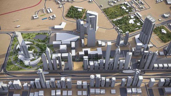 Dubai Business District Модель Повітряного Рендерингу — стокове фото