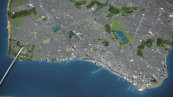 Staten Island 3D模型空中渲染 — 图库照片