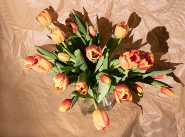 Vazodaki laleler. tepeden görünüm