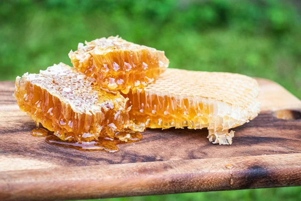 Honig Und Waben Nur Aus Dem Bienenstock Nahaufnahme — Stockfoto