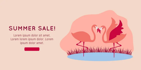 Plantilla Diseño Venta Verano Con Dos Flamencos Diseño Landing Page — Vector de stock