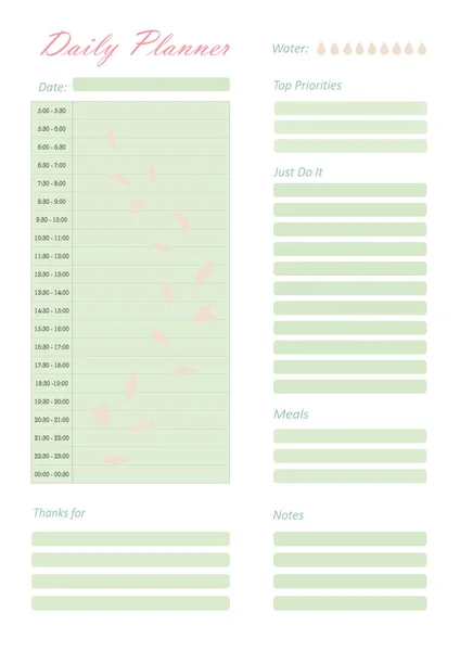 Plantilla Planificador Diario Organizador Horario Plantilla Vectorial — Archivo Imágenes Vectoriales