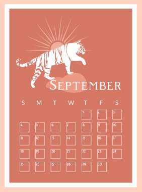 2022 yılı için aylık takvim. Hafta cumartesi başlıyor. Eylül. Aylık planlama şablonu