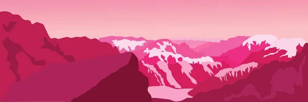 Восход Закат Горах Векторная Иллюстрация Удивительных Гор Скал Панорамный Вид — стоковый вектор